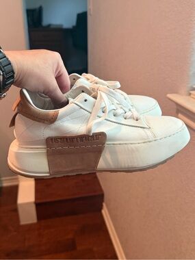 A.S.98 Hannie White and Tan Leather Platform Sneakers